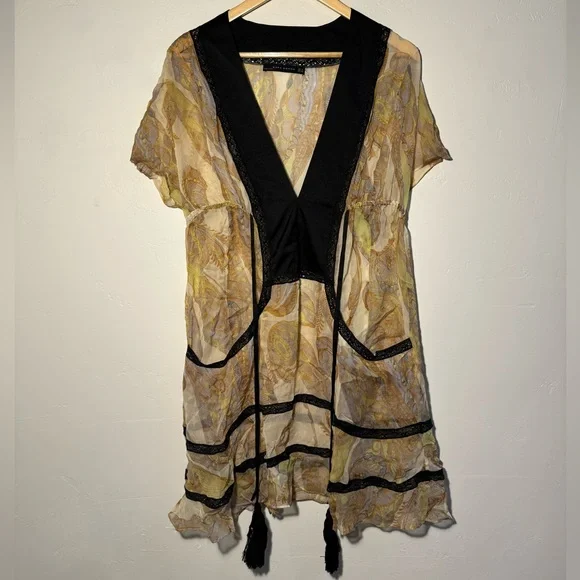 🌙Women’s Zara Sheer Silk Paisley Cover Up Dress with Tassels✨ - Picture 7 of 9